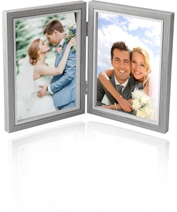 Marcos de Fotos Doble 10x15cm, Marco Fotos Doblar de Madera, Capacidad Para 2 Fotos(6 in), para Retrato Varias Fotos Marco,Decoración Hogareña,Día de la Madre Regalo,Boda (gris)