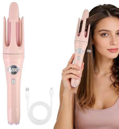Automatic Hair Iron,Cordless Hair Curler with 4 Temp Settings,32mm Portable Wireless Travel Curling Wand with Anti-Tangle Sensor,4000mAh Rechargeable Auto Curling Tongs for Long & Short Hair