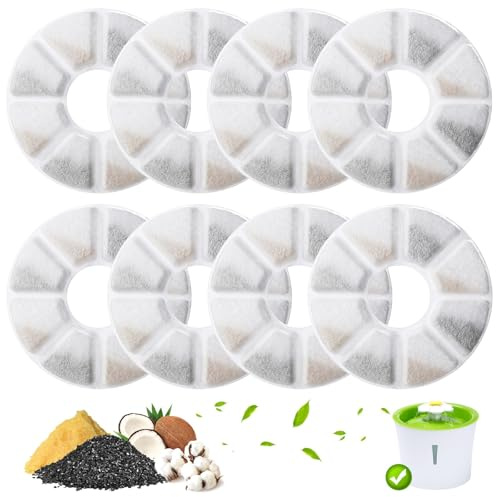 Poraceous 8 Pieces Filtre Fontaine Chat, Systèmes de Triple Filtrage, pour les Fontaines à Eau Filtrantes Philips, Filtre de Remplacement pour Fontaines à Eau de 2,0 à 2,5 L, Chats et Chiens (Rond)