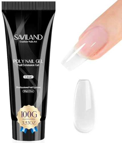 SAVILAND Clear Poly Nail Gel: Large 100g Nail Extension Poly Hard Gels Natural Nail Builder Extension Enhancement Long Lasting for Beginner Starter & Nail Salon DIY at Home