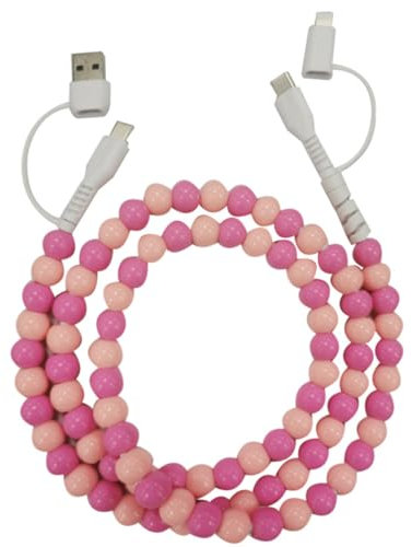 Beaded Charging Cord 4 in 1 - USB-C to iOS Cable 3.3ft Multi-Port Charger for iPhone Samsung iPad (Blue + purple beads)