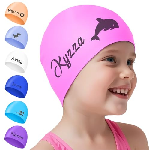 NGTSFLY Badekappe Kinder mit Namen für Jungen Mädchen Badehaube