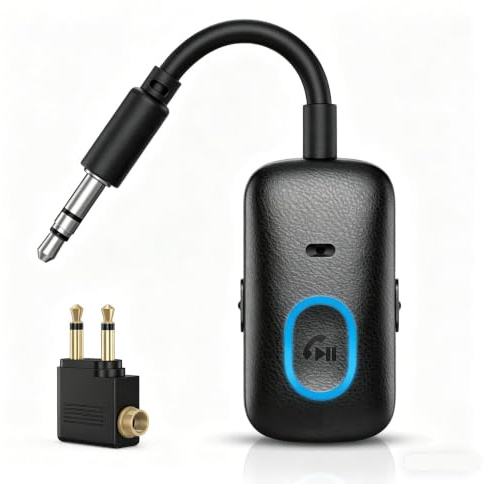 Ankilo Bluetooth Transmitter Receiver, 2-in-1 Airplane Bluetooth 5.4Adapter | Mic for Calls, 3.5mm Aux Audio Jack, Headphone Adapter for Home Stereo, TV, Tablets