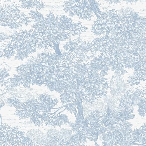 Yomshi Self Adhesive Wallpaper Blue Modern Contact Paper Tree Pattern Wallpaper Peel and Stick Waterproof Removable Sticky Back Plastic Roll for Cabinet Bathroom Living Room 44 ×300 cm