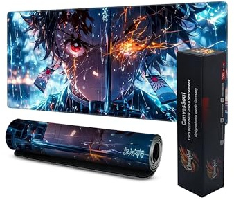 CanvasSoul Tapis de souris de jeu XXL - Rembourrage de qualité supérieure de 3 mm pour un jeu précis, dessous antidérapant, bords cousus - Élégant et durable pour votre configuration (Demon Slayer