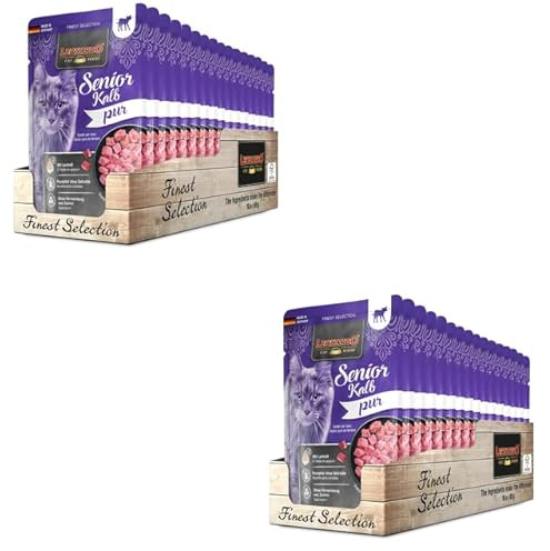 Leonardo Finest Selection Senior Kalb pur | Doppelpack | 2 x 16 x 85 g | Nassfutter für ältere Katzen | Reich an magerem Kalb | Nur eine tierische Proteinquelle | Getreidefrei