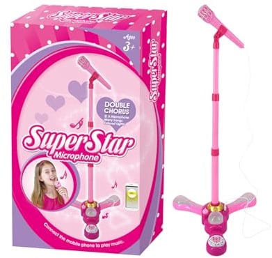 Kids Microphone Stand, Colorful Lights Toy, Wireless Music Microphone with Singing Function, Portable Kids Accessory, Playroom Gadget with Easy Use, Gift Set for Children Girls