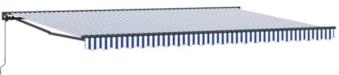 HFXHIJXQ Markise Blau Weiß 500x300 cm manuell und per Fernbedienung, Aluminium Kassetten Gelenkarmmarkise robust & wetterbeständig für Balkon Terrasse und Garten