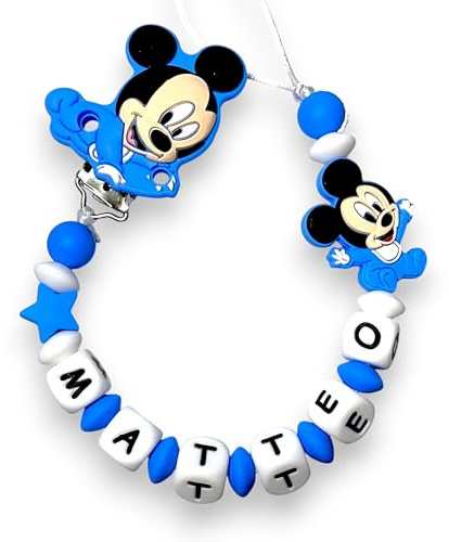 Catenella Portaciuccio Personalizzata con Nome per Neonati, Clip Ciuccio Universale Anticaduta, Idea Regalo Nascita (Topolino)