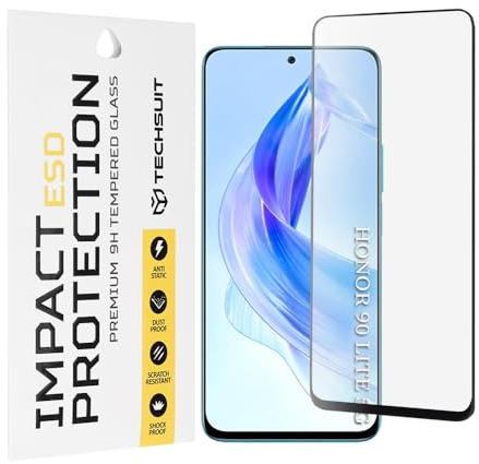Techsuit Displayschutzfolie für Honor 90 Lite Gehärtetes Glas mit Antistatisch, Staubabweisend, Vollständige Abdeckung, Stoßschutz, Oleophobe Beschichtung, Anti Fingerabdruck, Blasenfrei, ESD