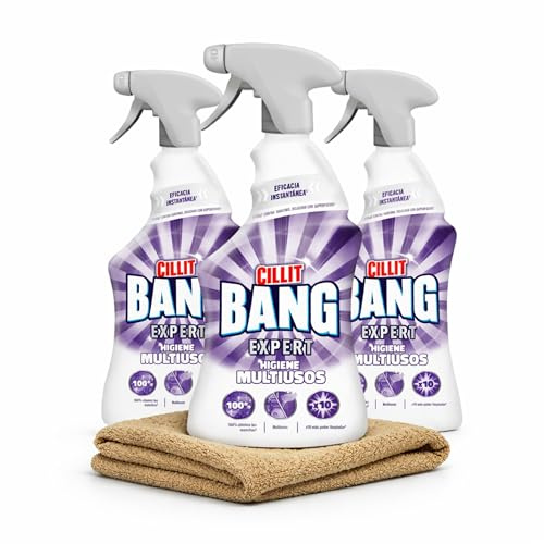 Northern Heights Cleaning Bundle – 3 x Cillit Bang Bleach & Hygiene Cleaner Spray (750ml) with Microfibre Cloth – Bathroom & Kitchen Cleaner for Limescale, Grease & Dirt