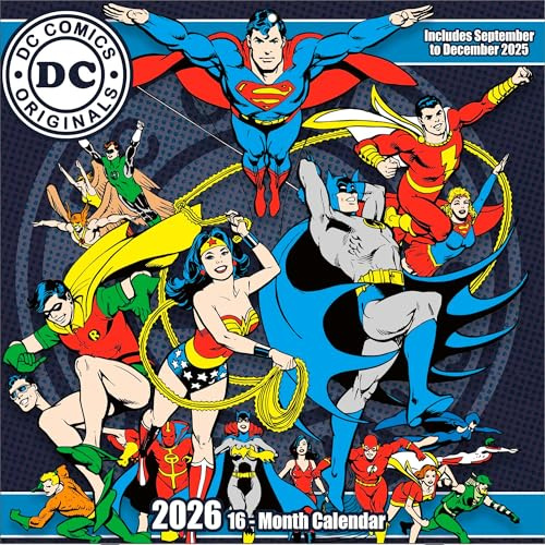 Pyramid - DC ORIGINALS 2026 – Broschürenkalender 30×30 cm mit klassischen Superhelden-Artworks – Wandkalender für Fans von Batman, Superman & Wonder Woman