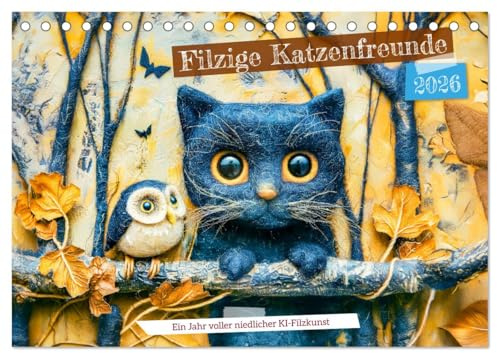 Filzige Katzenfreunde - Ein Jahr voller niedlicher KI-Filzkunst (Tischkalender 2026 DIN A5 quer), CALVENDO Monatskalender: Kunstvolle Filzkatzen, die ... das ganze Jahr erfreuen. (CALVENDO Tiere)
