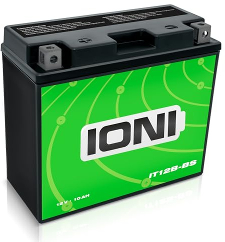IONI AGM Batterie 12V 10Ah IT12B-BS Rollerbatterie/Motorradbatterie, wartungsfrei versiegelt vorgeladen kompatibel mit YT12B-BS YT12-B4 CT12B4 51001
