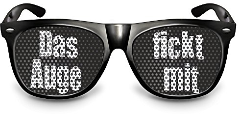 cooleartikel Partybrille Motiv „Das Auge f**kt mit“ | beklebte Sonnenbrille | Spaßbrille für Mottoparty | Atzenbrille mit UV-Schutz | UV 400 Filter 3 | Schwarz