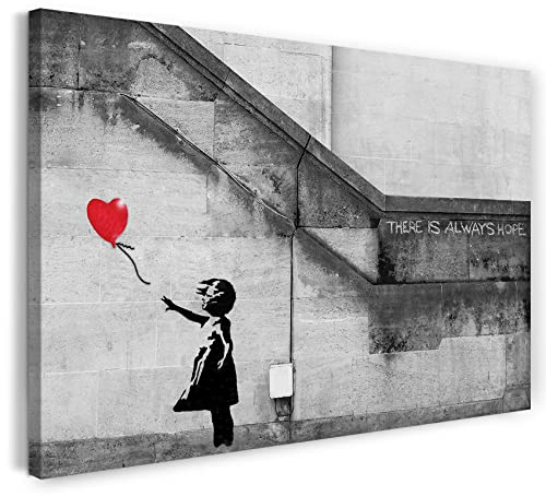 Printed Paintings Leinwand (80x60cm): Banksy - Balloon Girl Mädchen mit Luftballon always hope St