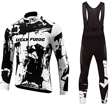 UGLY FROG Uglyfrog Fahrradbekleidungt Fleece Winter Herren Set Thermo Anzüge Warm halten Langarm-Radsport-Trikot+Lange Lätzchen Dicht with Gel Pad Breathable Classic