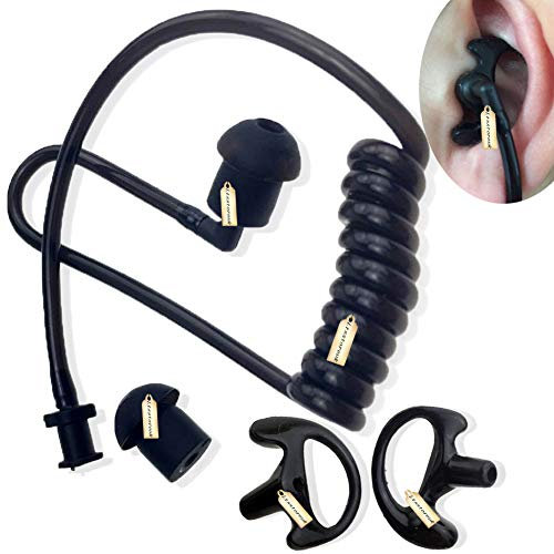 2 Way Radio Earmold Black Medium Soft Rubber Earbuds(Earmould Left and Right)+ Replacement Black Coil Audio Tube Compatible for Motorola Kenwood Baofeng Radio Acoustic Tube Earpiece