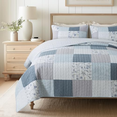 SLPR Coastal Dream Baumwoll-Bettwäsche-Set, Patchwork-Bettwäsche, Doppelbett mit 1 Kissenbezug