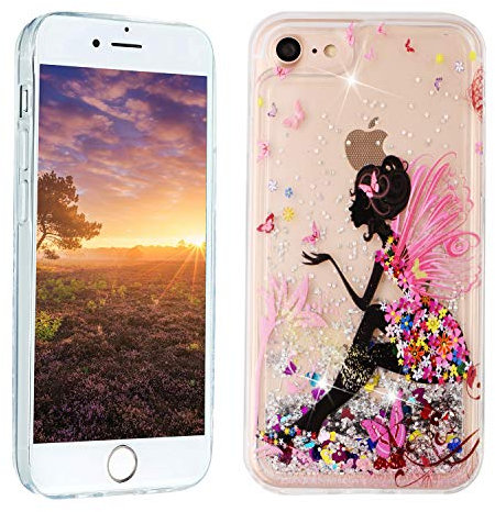 HopMore Silikon Glitzer Hülle für iPhone SE 2020 / iPhone 7 / iPhone 8 Flüssig Transparent 3D Muster Schutzhülle Durchsichtig Handyhülle Silikonhülle Stoßfest Gummi Glitter Cover - Mädchen