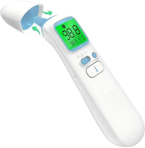 Ear and Forehead Thermometer for Adults, 3-in-1 Infrared Digital Thermometer for Kids and Baby, Accurate 1 Second Reading, Fever Alert, Backlit Display and Storage Pouch