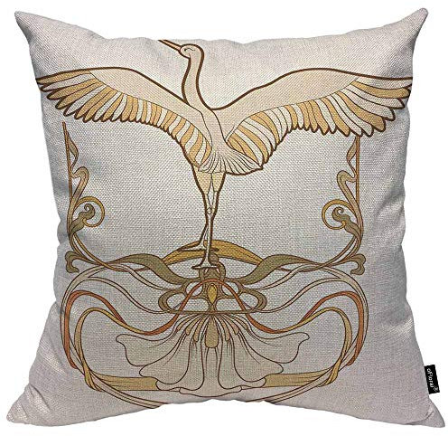 oFloral Kissenbezug mit Vogelmotiv und Vogel im Jugendstil, traditioneller Farbe, Baumwollleinen, für Couch, Bett, Sofa, Auto, Taille 40,6 x 40,6 cm