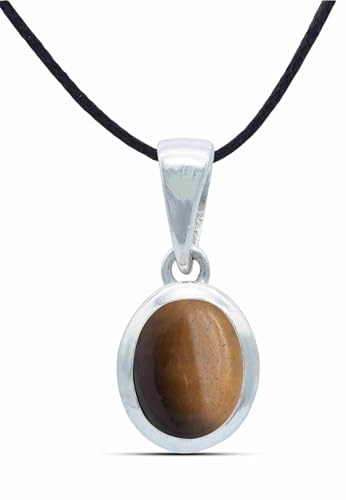 mantraroma Kettenanhänger 925 Silber Tigerauge brauner Stein Edelstein Kettenanhänger Damen Sterling Silber Halskette Anhänger Geschenk (MAH-159-18)