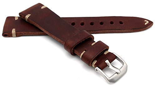 Sulla RIOS1931 20 mm Lederband Deutsch Uhrenarmband Vintage Retro Pilot dunkel Braun