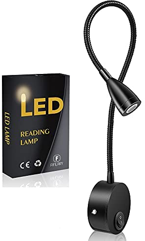 LED-Wandleuchte Leselampe, 360° Drehbar, Nachttischlicht, Flexibler Schwanenhals, Warmweiße Bettlampe, Wandhalterung, mit Schalter und Steckerkabel, Schwanenhals Länge: 38cm, 200LM / 3000K / 3W