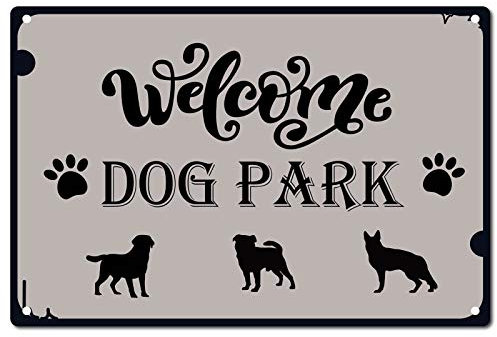 CREATCABIN Letreros de Chapa de Metal Cartel Bienvenida Al Parque para Perros Cartel Vintage Pintura Hierro Placa Retro para Decoración Pared Puerta Casa 8 x 12 Pulgada