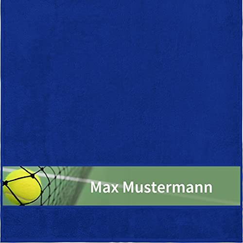 Manutextur Duschtuch mit Namen - personalisiert - Motiv Tennis 2 - viele Farben & Motive - Dusch-Handtuch - Royalblau - Größe 70x140 cm - persönliches Geschenk mit Wunsch-Motiv und Wunsch-Name