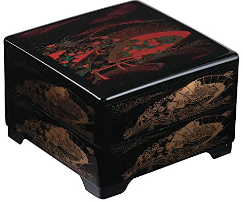 IPPINKA Japanese Traditional Jyubako Bento Box, Made in Japan, Gold Fan, 8.4 x 8.4 x 5.9