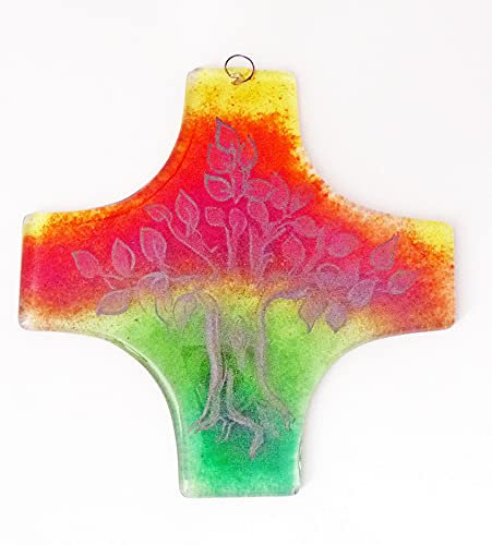 Glas-Kreuz Lebensbaum ca.15x15cm