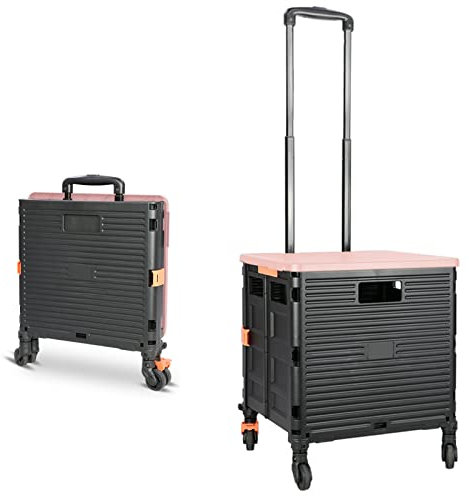 Carrello Spesa Pieghevole 4 Ruote, 1.93Cu ft/100Lbs Alta Capacità Tirante Retrattile in Acciaio Inossidabile Ruote Girevoli a 360° Rimovibili per Picnic Viaggiare Conservazione, Rosa