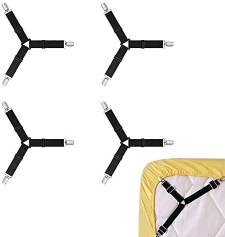 LUOHONG 4 Piezas de Correas de sábanas Ajustables, Clips de sábanas Triangulares, Correas de sábanas Triangulares Ajustables de 3 vías, Clip de sábanas (Negro)