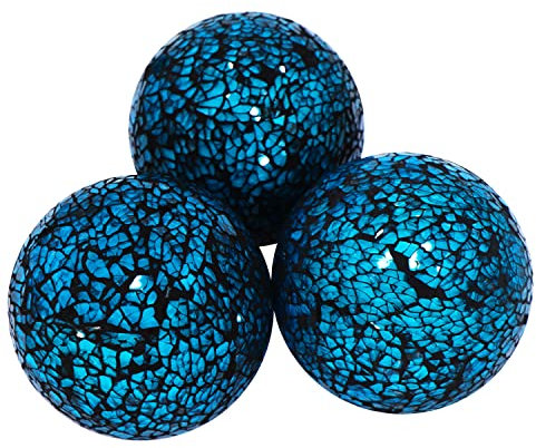 Dekorative Kugeln Set mit 3 Glasmosaikkugeln Ø 8,0 cm für Schalen, Vasen und Esstisch, Tafelaufsätze (blau)