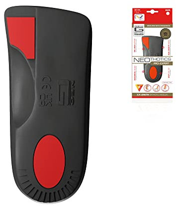 Neo G NeoThotics Pro-Expert Best Insoles for Plantar Fasciitis & Achilles Tendonitis Support – 3/4 Length Flat Foot Orthopedic Inserts for Heel Pain Foot Pain Relief - Shoe Insoles - M Black/Red