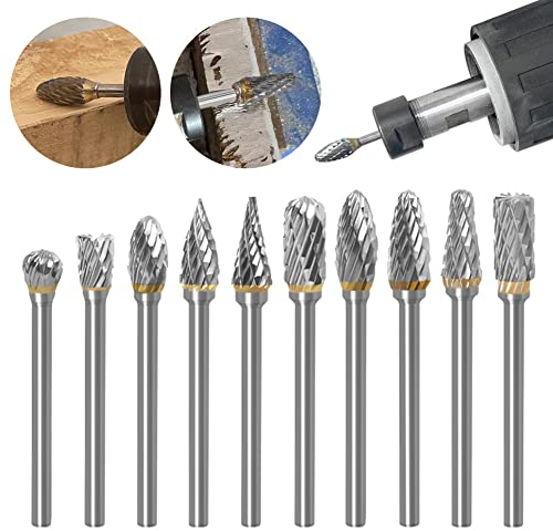 Doppelschnitt-Hartmetall-Frässtift-Set, 3 mm Schaft, Holzschnitzzubehör für Holzbearbeitung, Bohren, Gravieren, Polieren, Trimmen, Schleifen, 10 Stück
