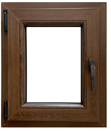 ECOPROF Kellerfenster | Langlebiges Kunststoff-Fenster | Maße 50x60 cm (500x600 mm) | Dreh-Kipp Fenster DIN Links | Farbe: Goldene Eiche (beidenseitig) | 70mm Profil
