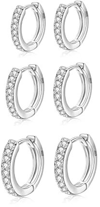 6 pares de pendientes de aro chapados en oro de 14 quilates pendientes de aro pequeños de plata de ley pendientes de cartílago de circonita cúbica diminuta para mujeres y hombres