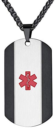 Custom4U Gravur Notfall Medical Alert ID Anhänger Halskette mit Motiven-Gravur 316L Edelstahl Armee Stil Medizische-Symbol Erkennungsmarke Anhänger Halskette in Schwarz mit 60cm Kette