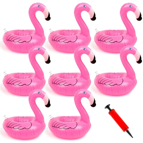 Aufblasbarer Getränkehalter Flamingo,8 Stück Pool Getränkehalter schwimmend,Schwimmender getränkehalter für Beachparty Hawaii Party Schwimmbad Strand,Deko für Jungen und Mädchen