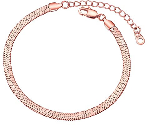 FOCALOOK Chaîne Bracelet Cheville à Maille Miroir Femme Plaqué Or Rose 5mm/22+5cm