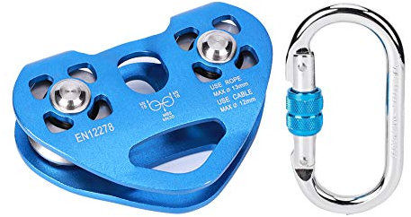 BOROCO 25KN Seilrolle Miniaturrolle Kletterrolle Erweiterte Herzförmige Doppelachsen-Doppelrolle mit O-förmigem Karabiner