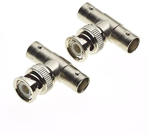 BNC-Stecker auf 2x Buchsen T-Adapter - 50 Ohm 3 Weg T-Typ Dual Female Koax Adapter Connector Splitter, für Koaxialkabel, CCTV, Antenne - 2 Stück