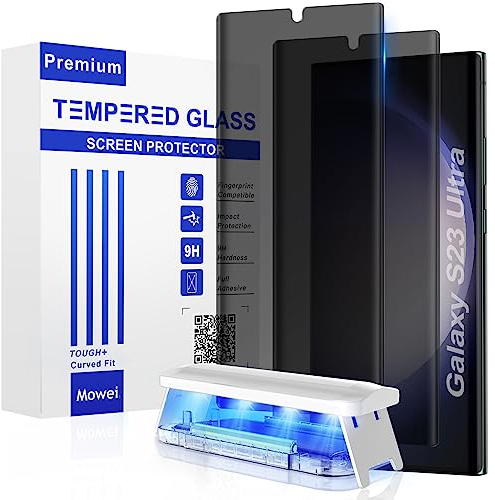 Mowei 2+2 Pièces Verre Trempé pour Samsung Galaxy S23 Ultra Anti Espion, 2X 9H Vitre Protection Ecran avec 2X Protection Camera Objectif Photo, Empreinte Digitale, Compatible Coque