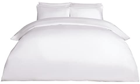 Highams 220 Thread Count Single Bed Duvet Cover Set, 100% Cotton Soft Comfortable Bedding Luxury Comfort Hotel Quality Duvet with Pillowcase, White Single