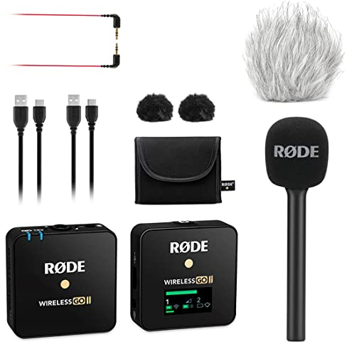 Rode Wireless GO II - Set microfono wireless singolo + adattatore manuale per microfono + protezione antivento Keepdrum