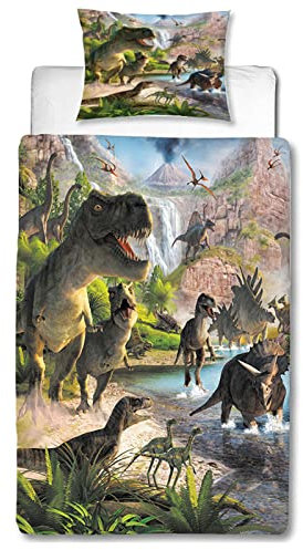 MUSOLEI Bettbezug, 140 x 200 cm, Motiv Dinosaurier, 3D-Druck, Kinderbettwäsche für Einzelbett aus Mikrofaser mit Reißverschluss mit Kissenbezug (65 x 65 cm)