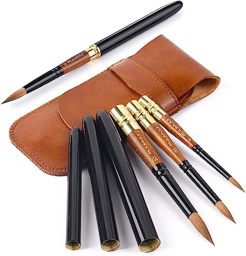 Fuumuui Lot de 3 pinceaux ronds Kolinsky professionnels pour aquarelle, encres acryliques, gouache, peinture